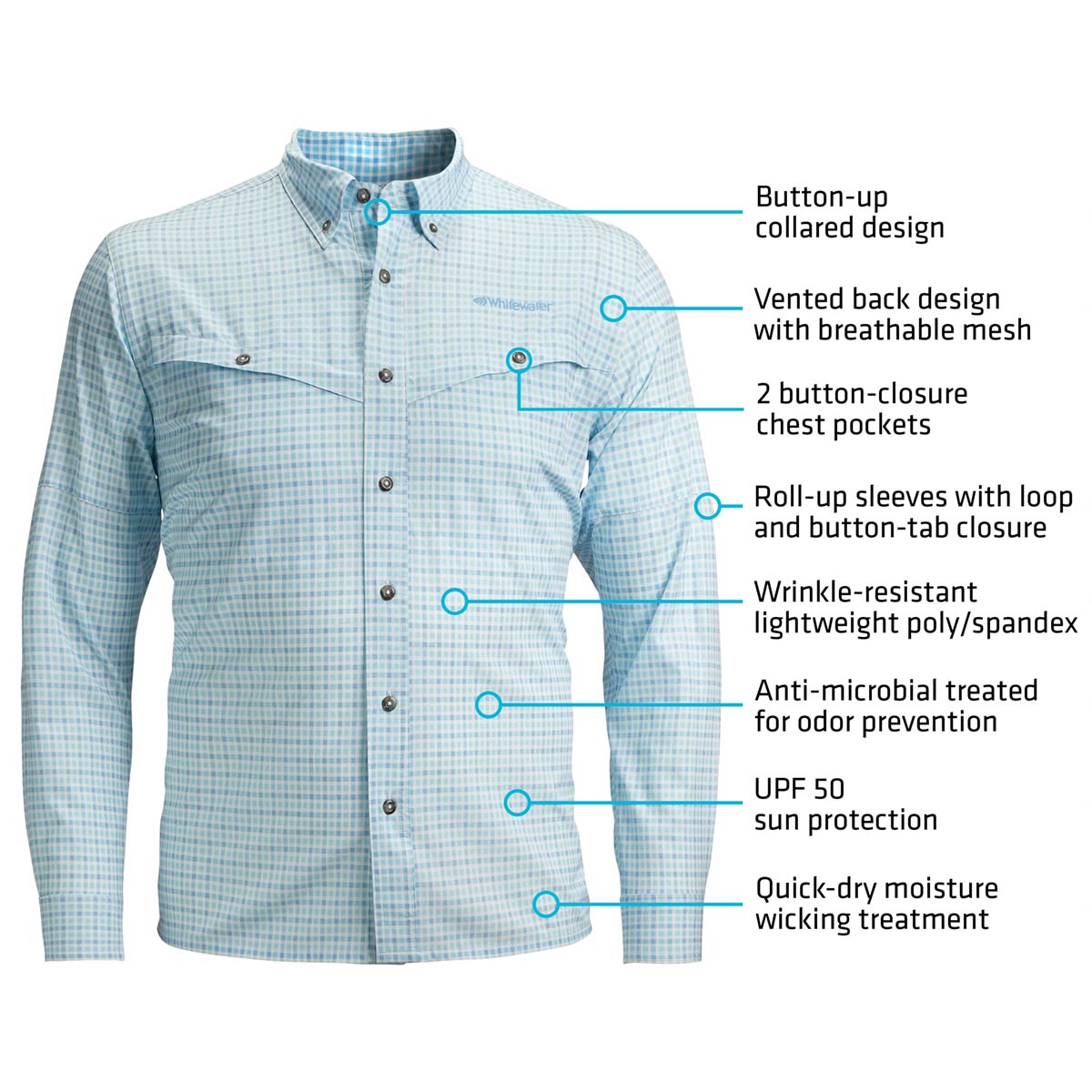 Whitewater Rapids Long Sleeve Fishing Plaid Shirt