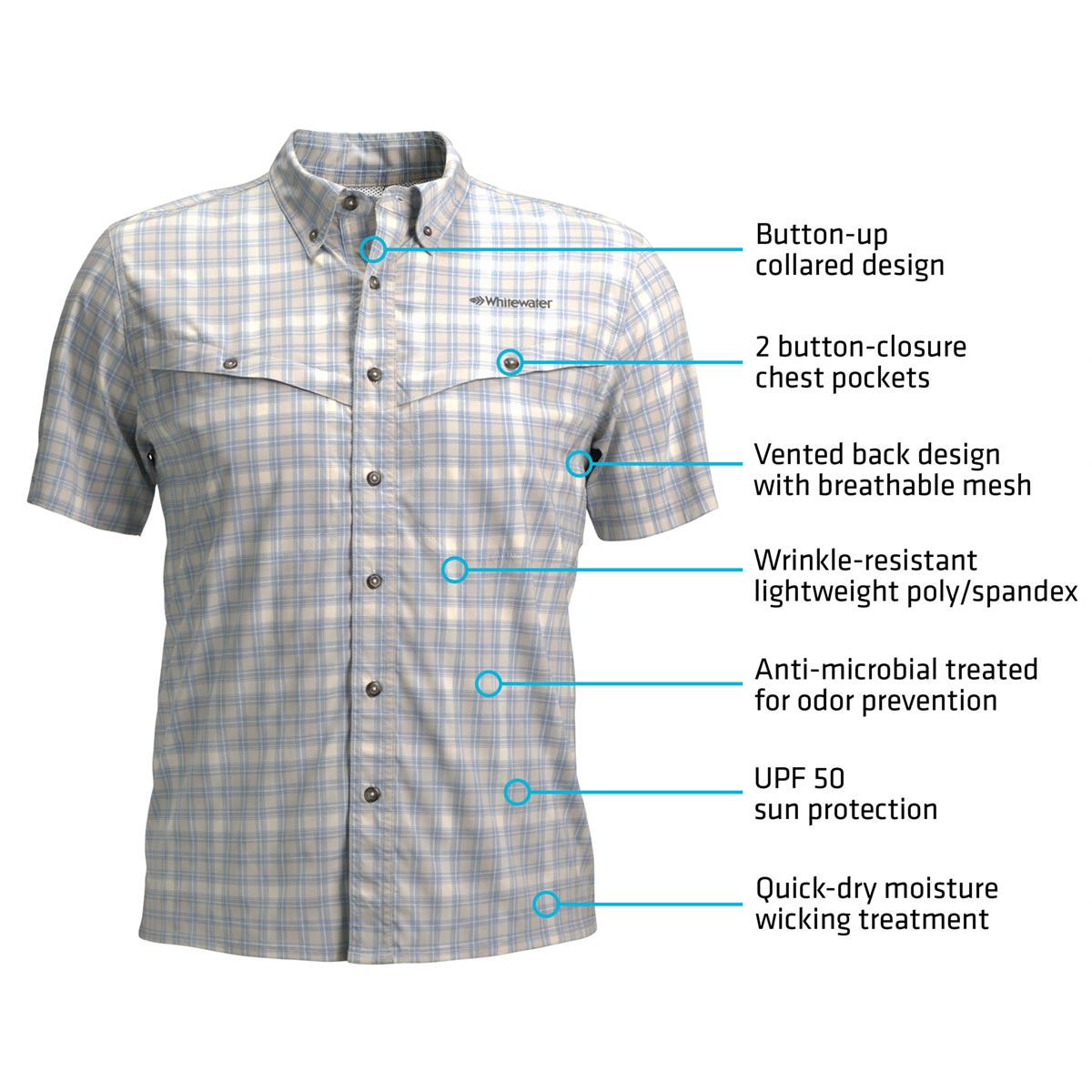 Whitewater Rapids Short Sleeve Plaid Fishing Shirt